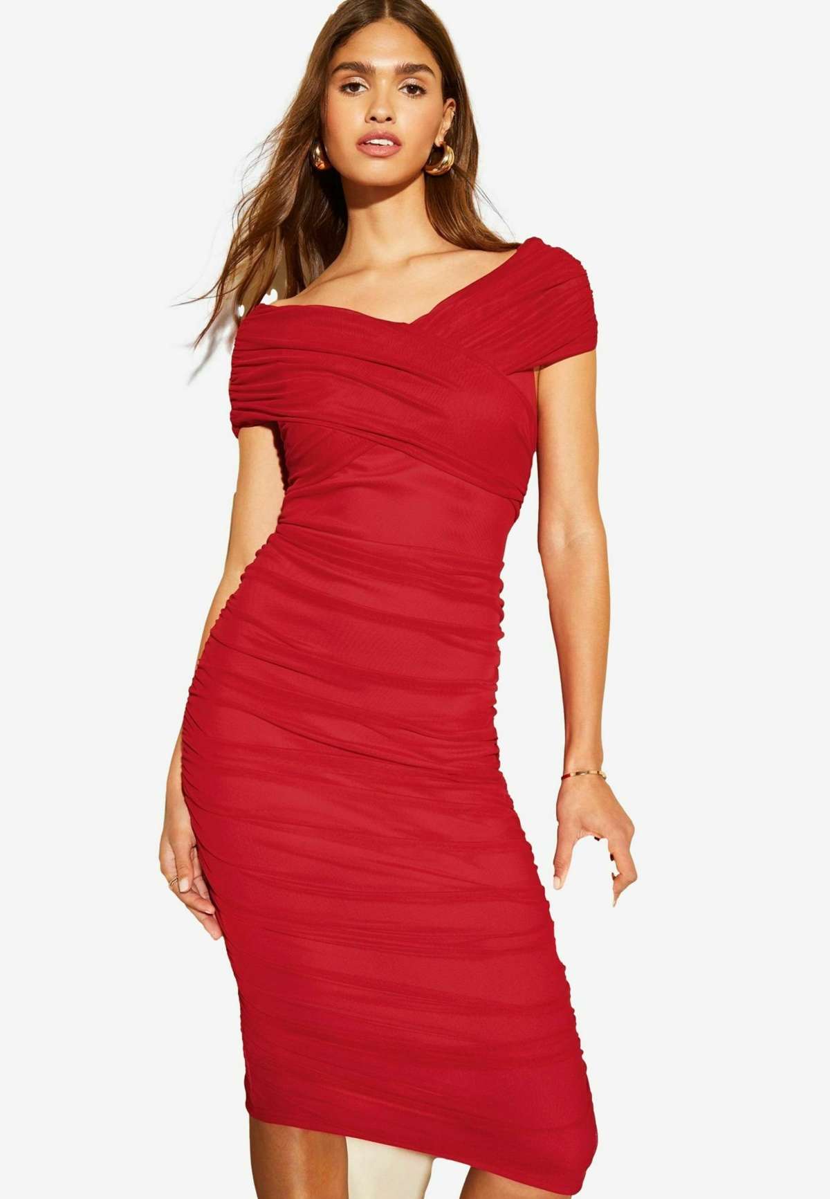 Коктельное платье RUCHED BODYCON BARDOT MIDI