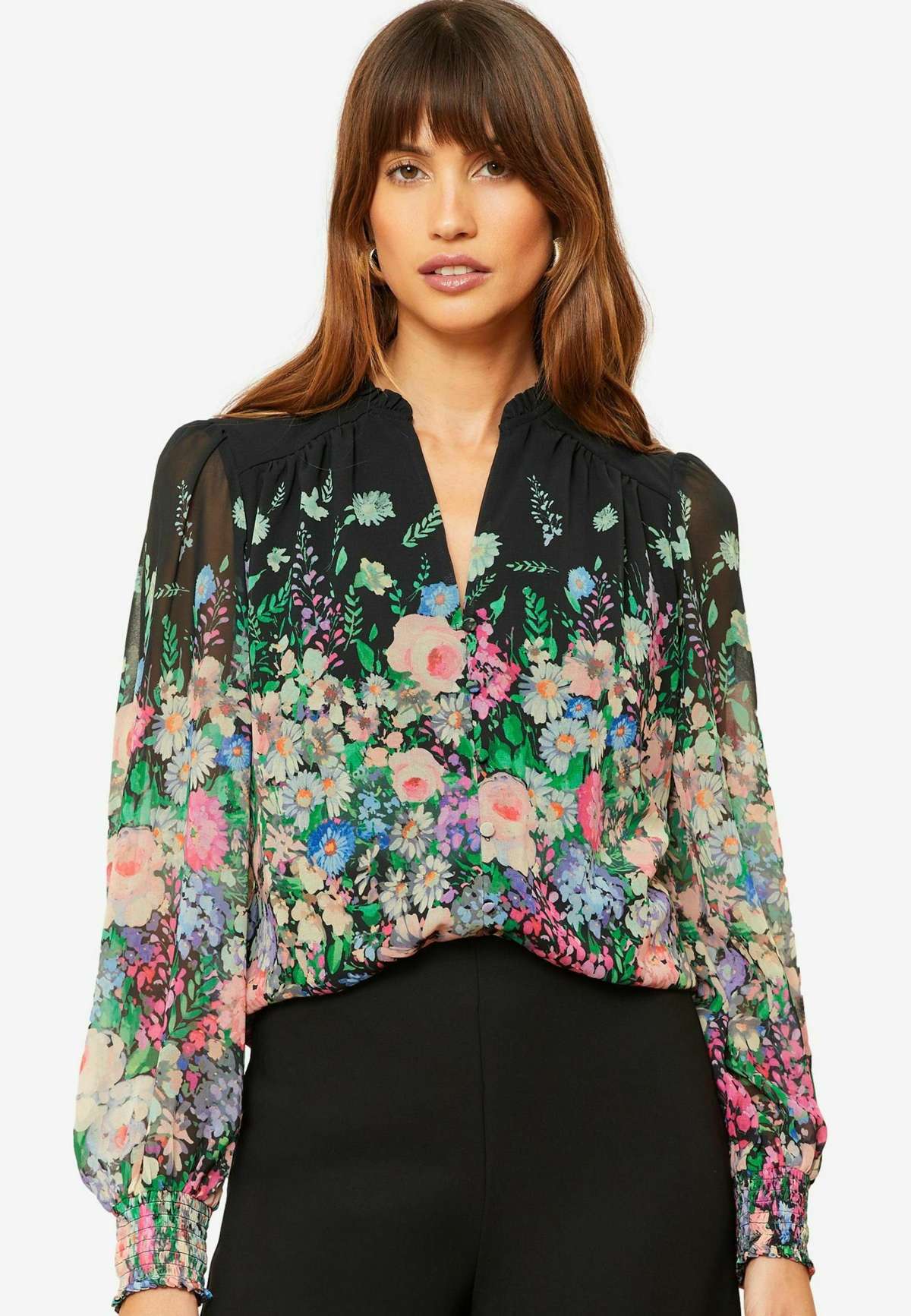 Блуза-рубашка FLORAL V NECK PUFF SLEEVE REGULAR