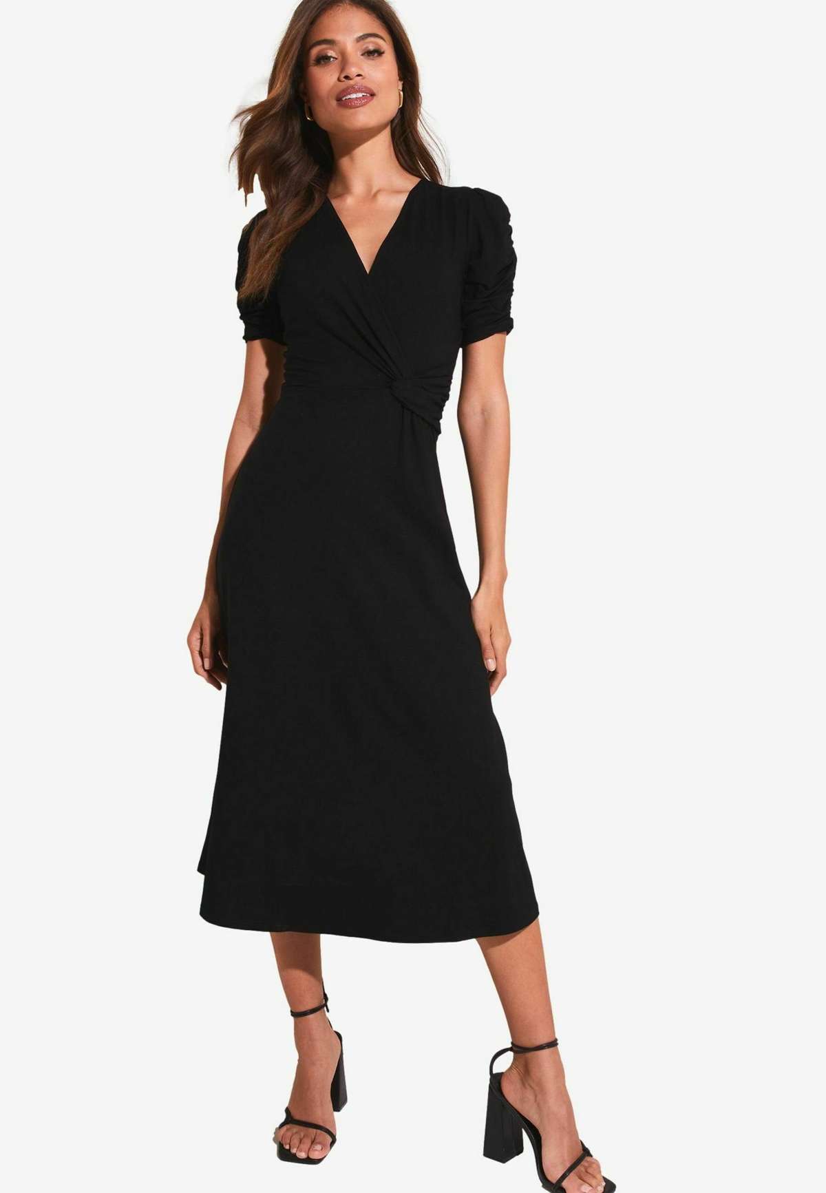 Трикотажное платье SHORT RUCHED SLEEVE KNOT SIDE MIDI PETITE