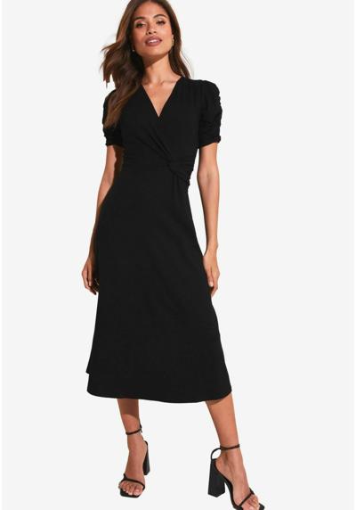 Трикотажное платье SHORT RUCHED SLEEVE KNOT SIDE MIDI PETITE